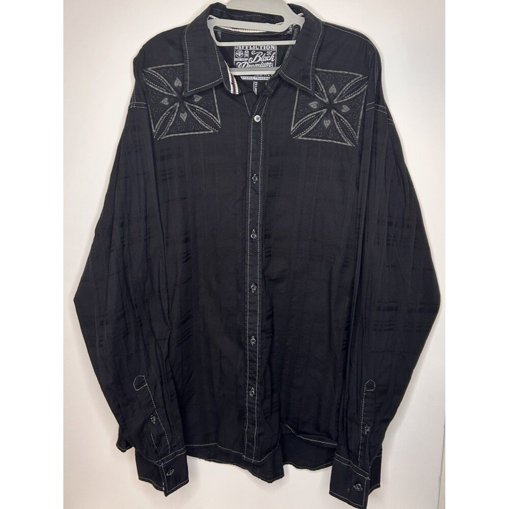 Affliction black premium button Down Mens LS Shirt Embroidered  Black Size XXL